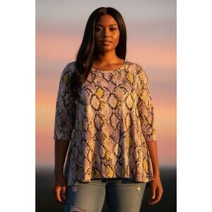 Women's 1X Swing Tunic Top Pink Multi Snake Print Artsy Pockets Renee Attitudes
